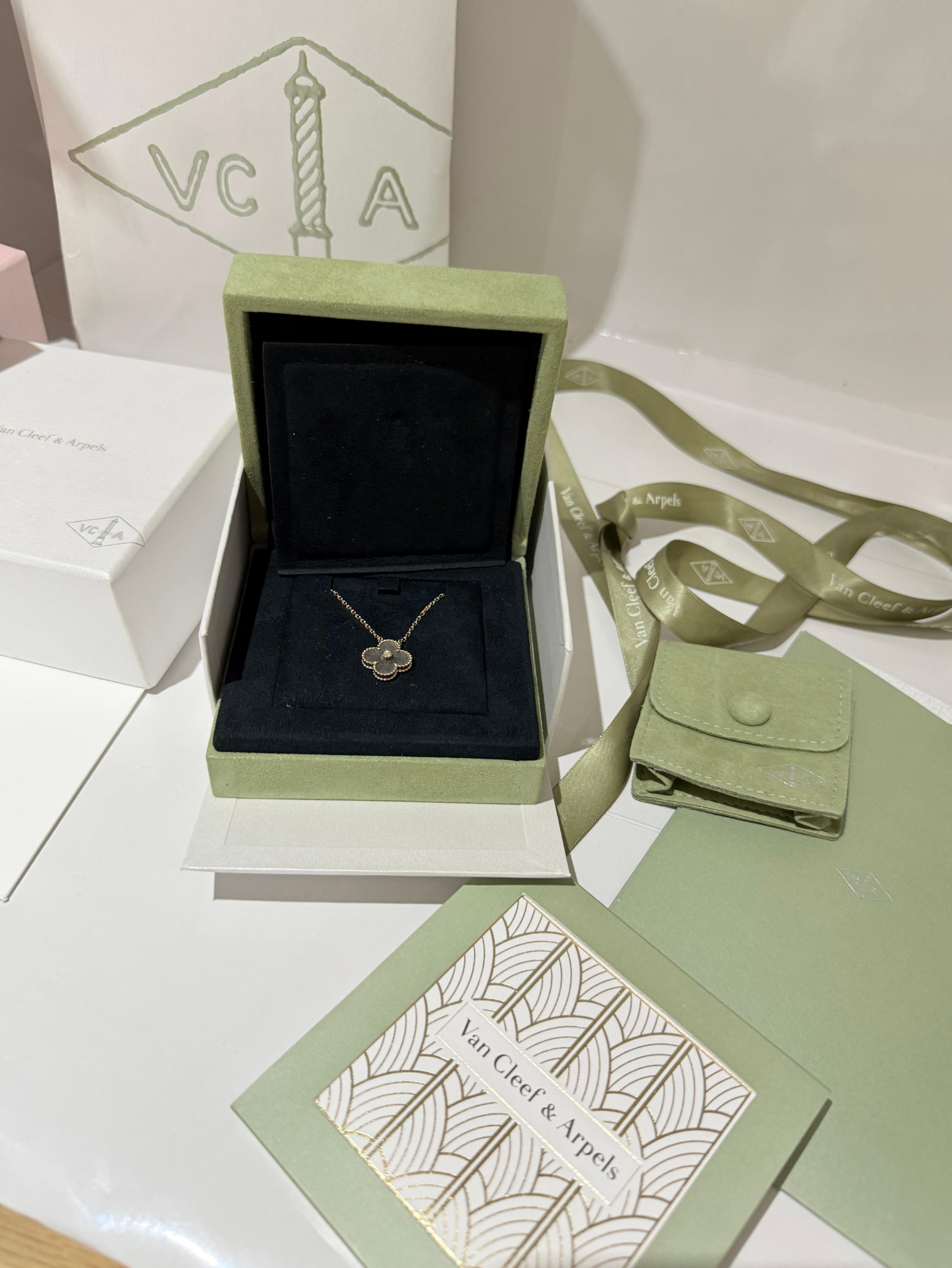 Van Cleef & Arpels Obsidian Diamond Vintage Alhambra Holiday Pendant