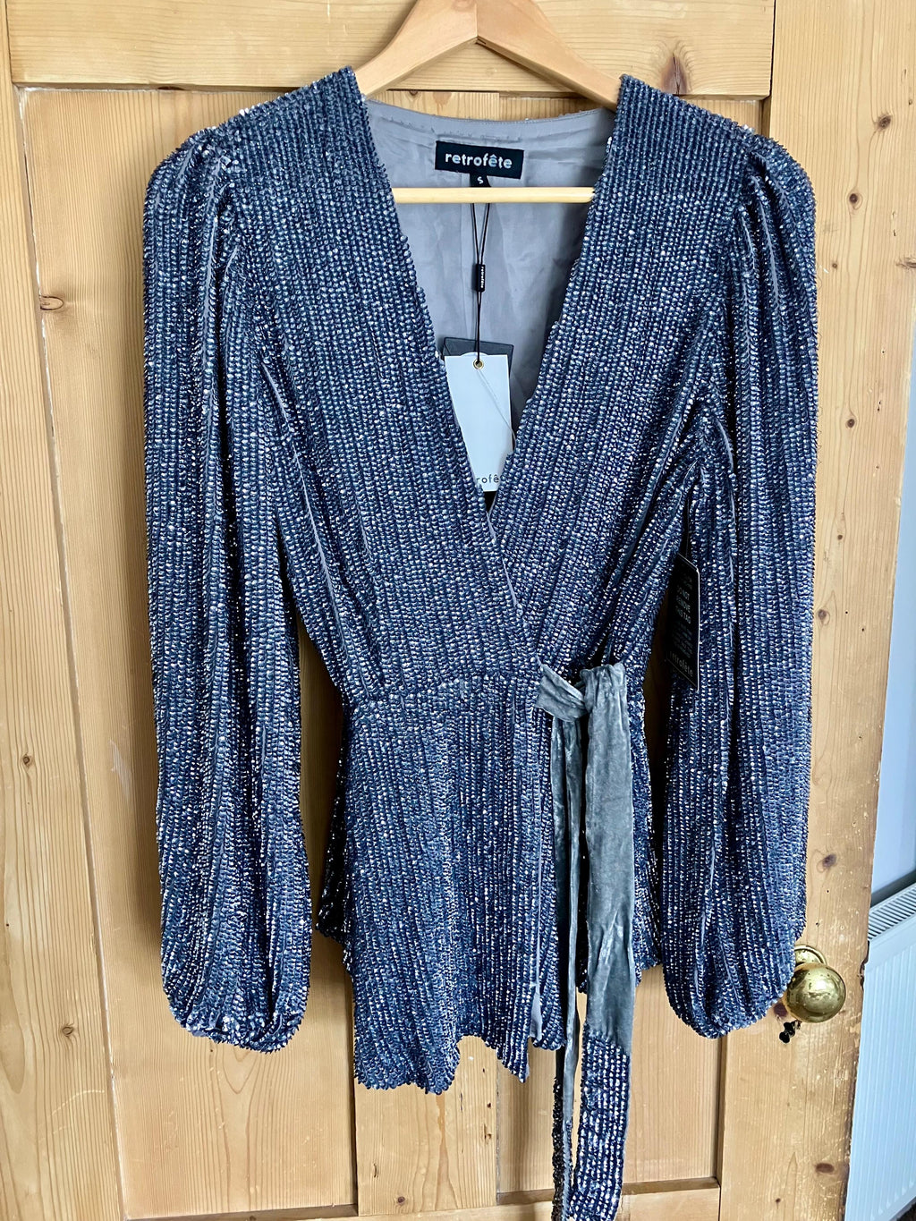 Retrofete Gun Metal Sequin Bette Blouse
