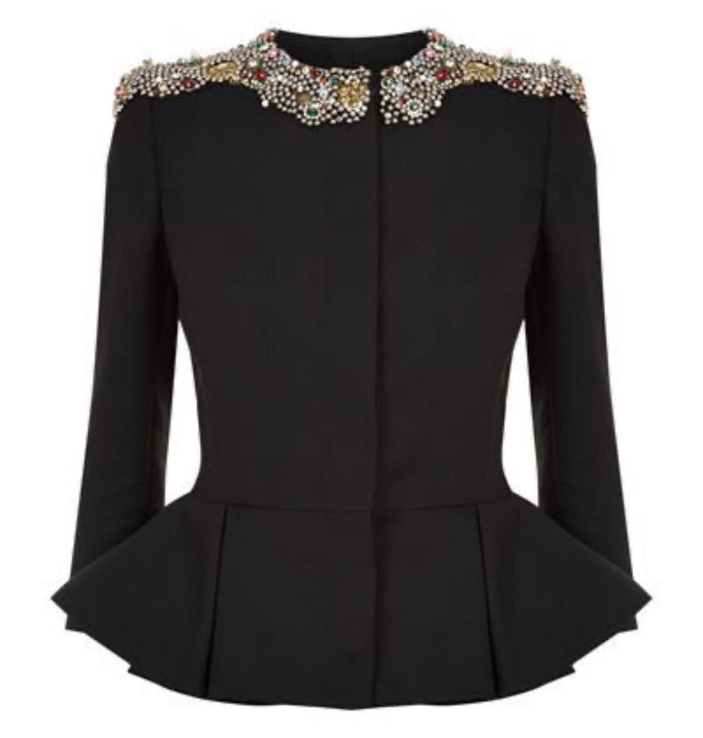Alexander McQueen Black Embellished Peplum Jacket