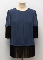 Alice by Temperley Navy Fringed Blouse