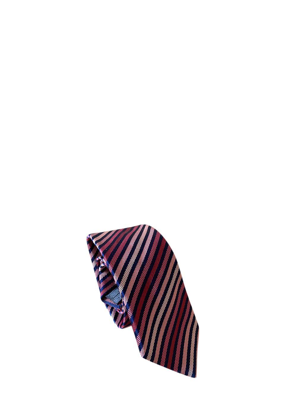 Navy & Pink Striped Silk Tie