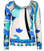 Emilio Pucci Blue Abstract Print Long Sleeve Top