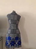 Black and White Check Mini Dress with Floral Embroidery