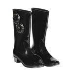 Black Rubber Camellia Rain Boots