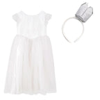 Jacadi Girls White Tulle and Glitter Dress with Crown Headband