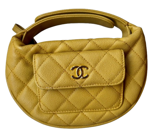 Chanel Yellow Caviar Leather Polly Pocket  Hobo Pouch