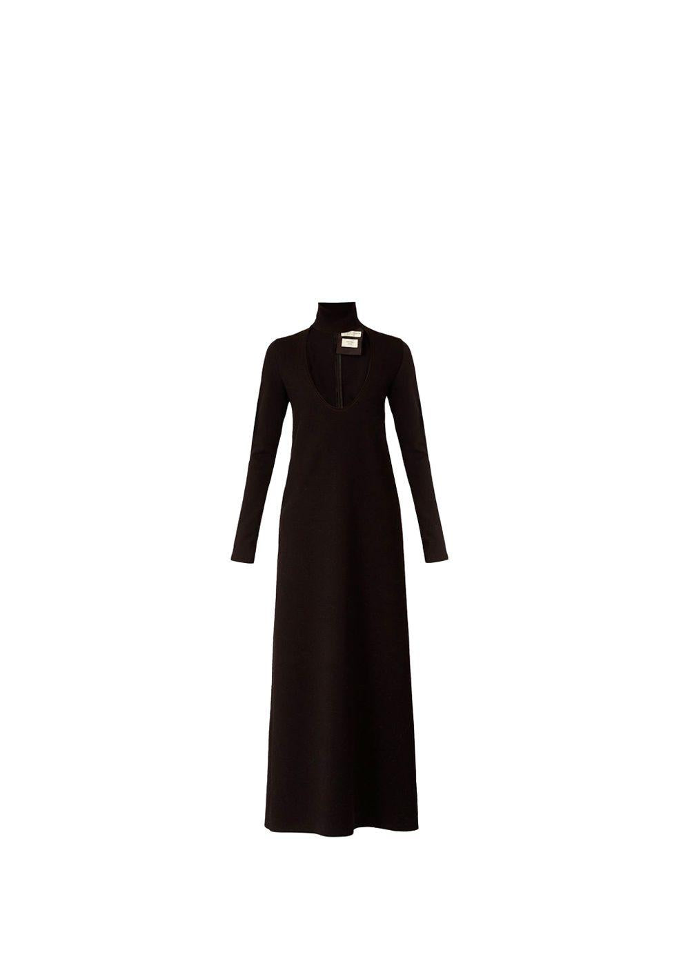 Black Wool Blend Choker Neck Maxi Dress
