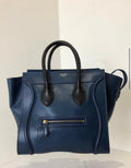 Blue Leather Mini Luggage Tote