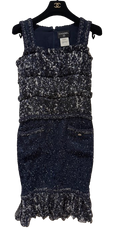 Silk Tweed Navy Dress