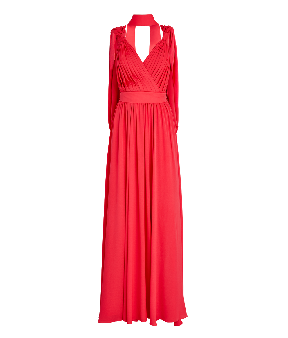 Elie Saab Pleated Silk Chiffon Gown
