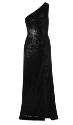 Haney Black Sequin One Shoulder Gown