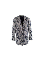Blue Floral Embroidered Single Breasted Blazer