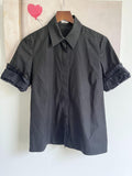 Black cotton ruffle-sleeve shirt