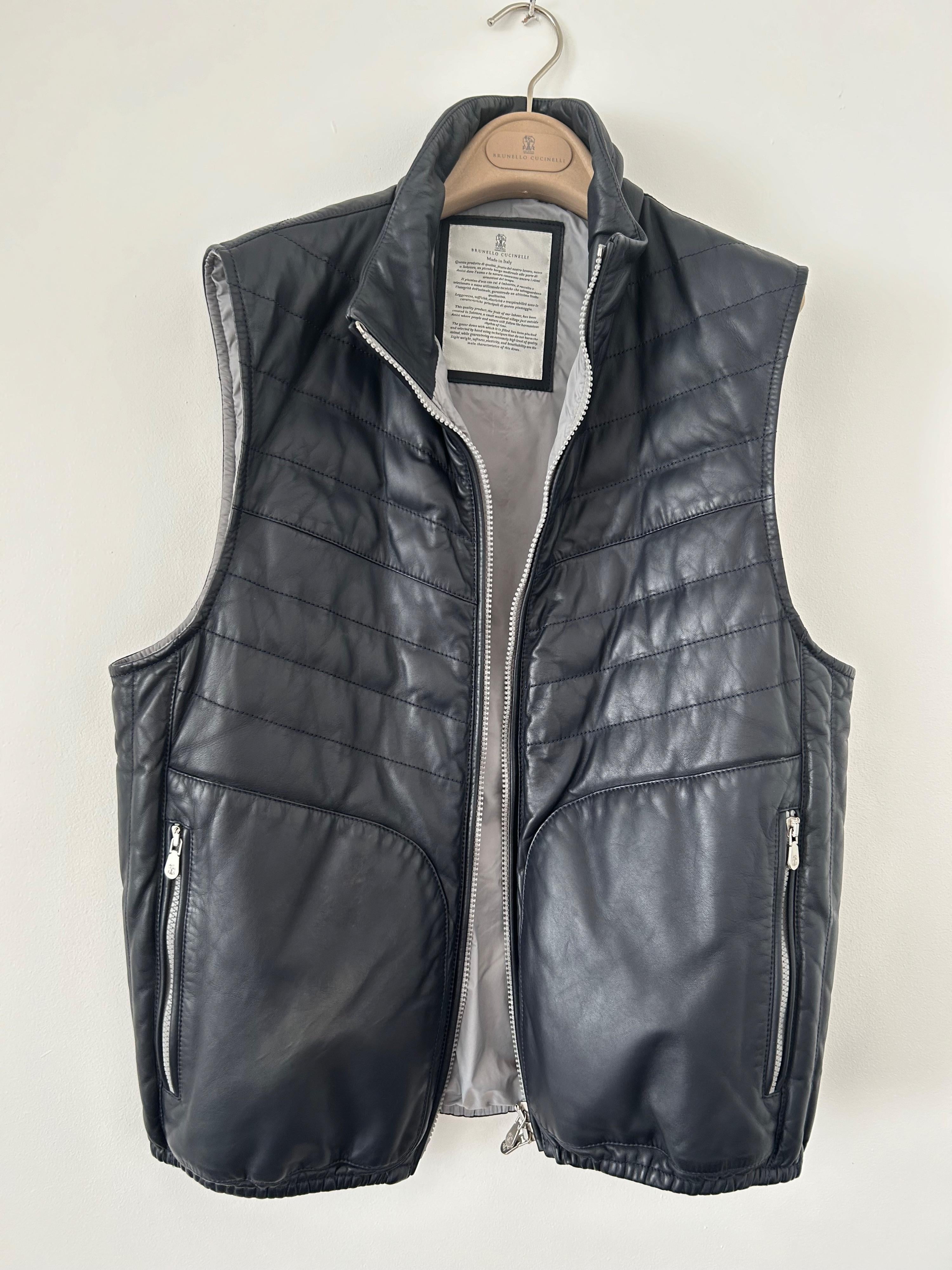 Brunello Cucinelli Black Leather Gilet