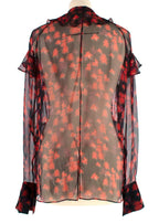 Givenchy Red and Black Floral Sheer Silk Blouse