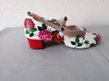 White Rose Printed Leather Mary Jane Heeled Pumps