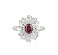 18ct white gold, white diamond & ruby ring 0.87ct 52