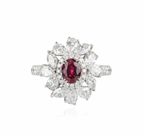 18ct white gold, white diamond & ruby ring 0.87ct 52