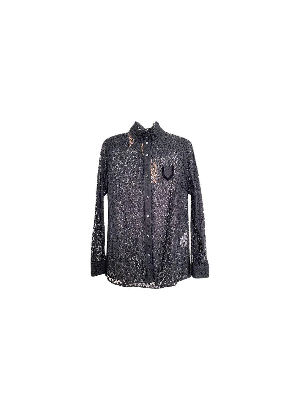 Black lace frill collar shirt