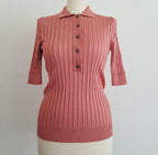 Rose Gold Ribbed Knit Jimmy Polo Shirt