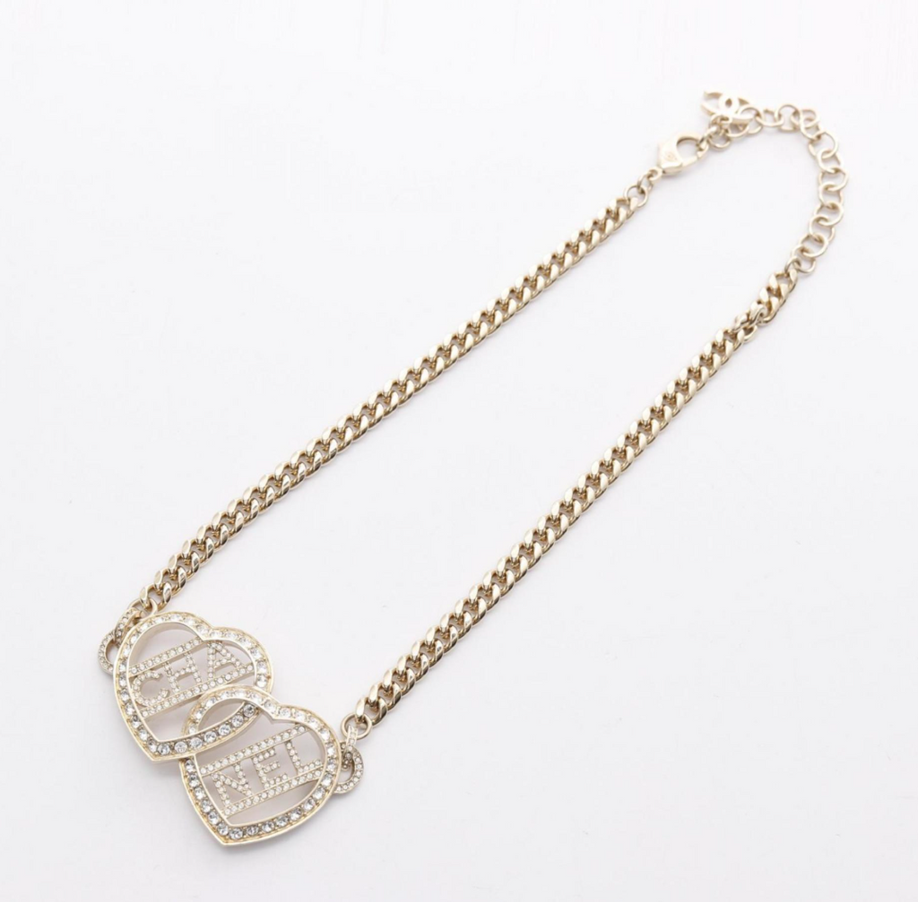 Chanel Double Heart Chain Necklace