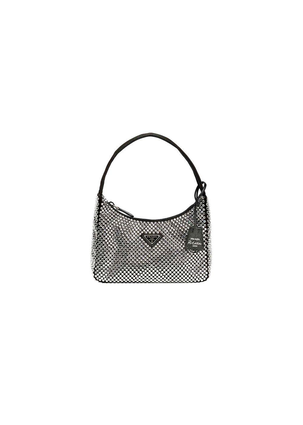 Black Satin Crystal Embellished Re-Edition 2000 Mini Bag
