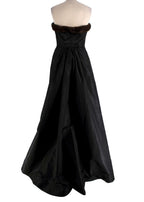 Oscar de la Renta Black Nylon Strapless Gown with Mink Trim