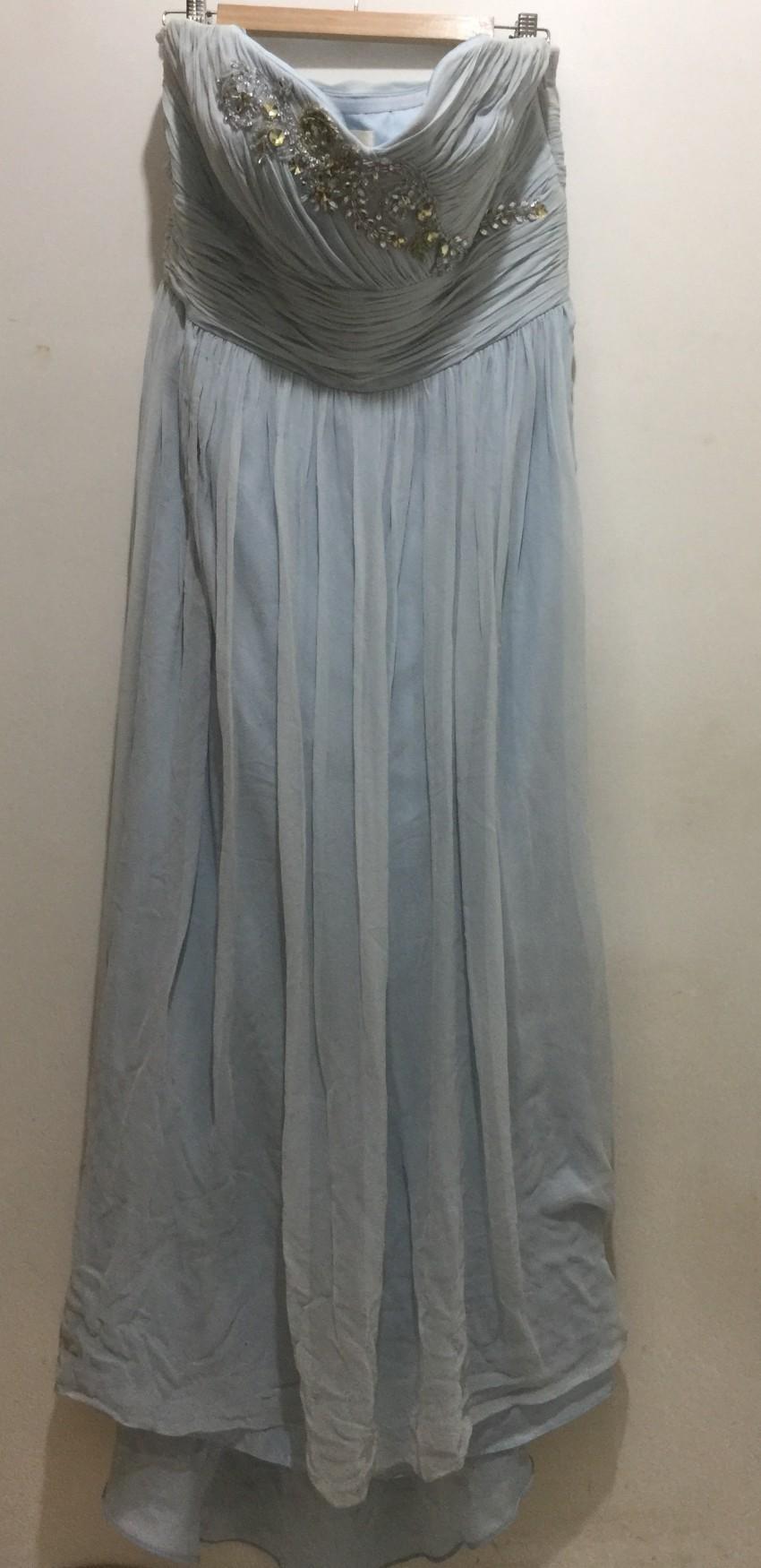 Marchesa Notte light-blue embellished strapless gown