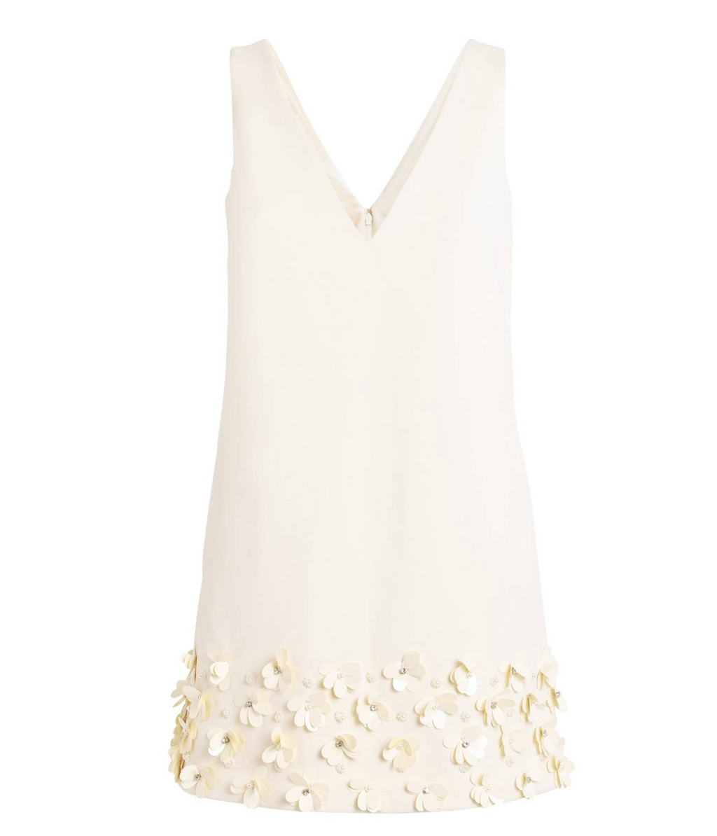 Self Portrait Crystal And Faux-Pearl Embellished Crepe Mini Dress