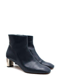 Celine Navy Leather Silver Brushed Heel Ankle Boot