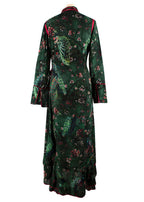 F.R.S Dark Green Botanical Printed Satin Robe Dress