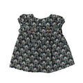 Turtledove Print Black Cotton Smocked Blouse