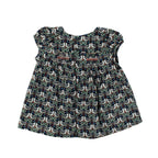 Turtledove Print Black Cotton Smocked Blouse