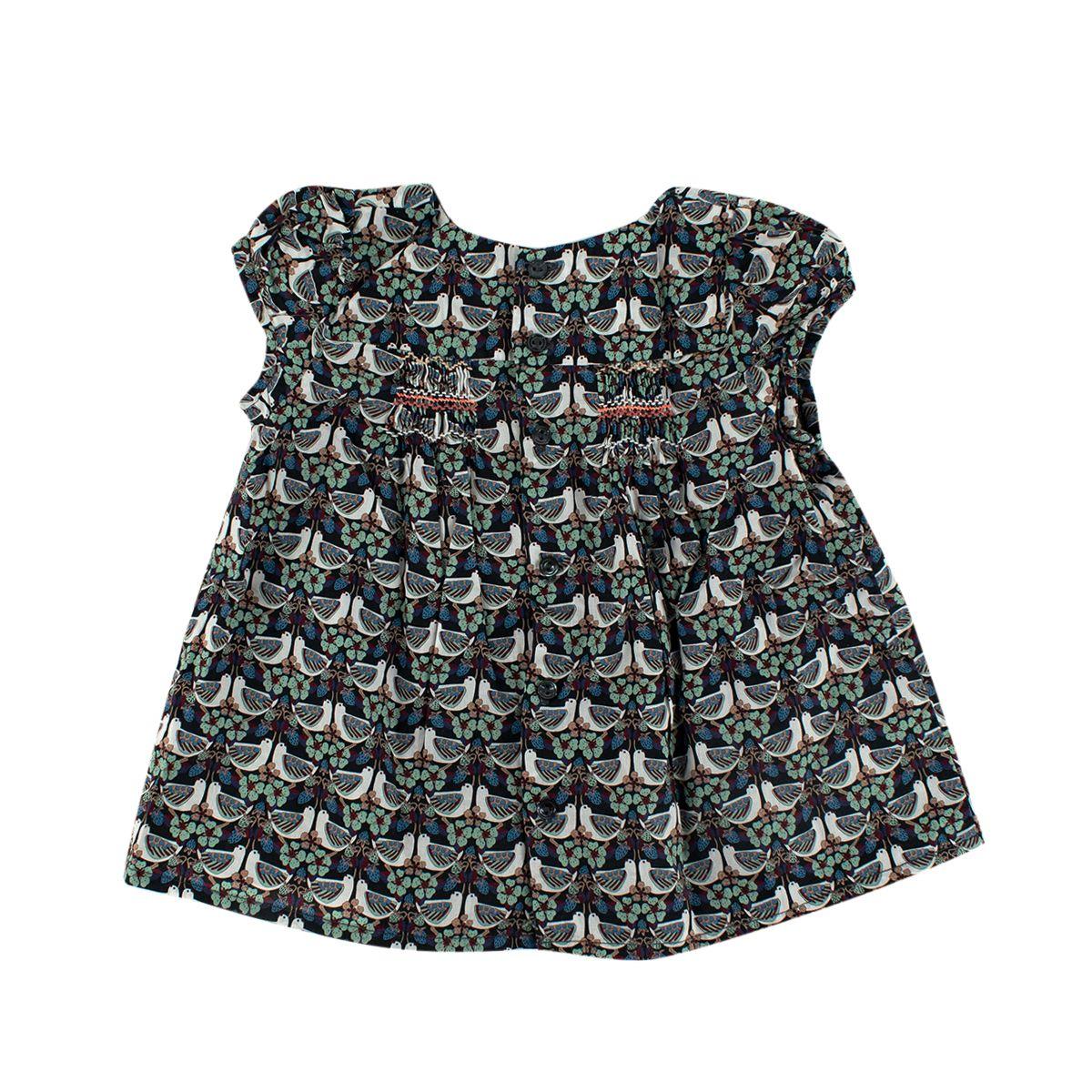 Turtledove Print Black Cotton Smocked Blouse