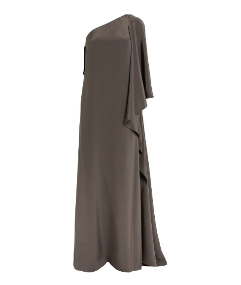 Koltson Draped One-Shoulder Side-Slit Double Silk Gown