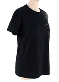 Prada Navy Cotton T-Shirt with Crystal Embellished Shoulder