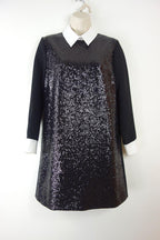 Black Sequin Contrast Collar Mini Dress