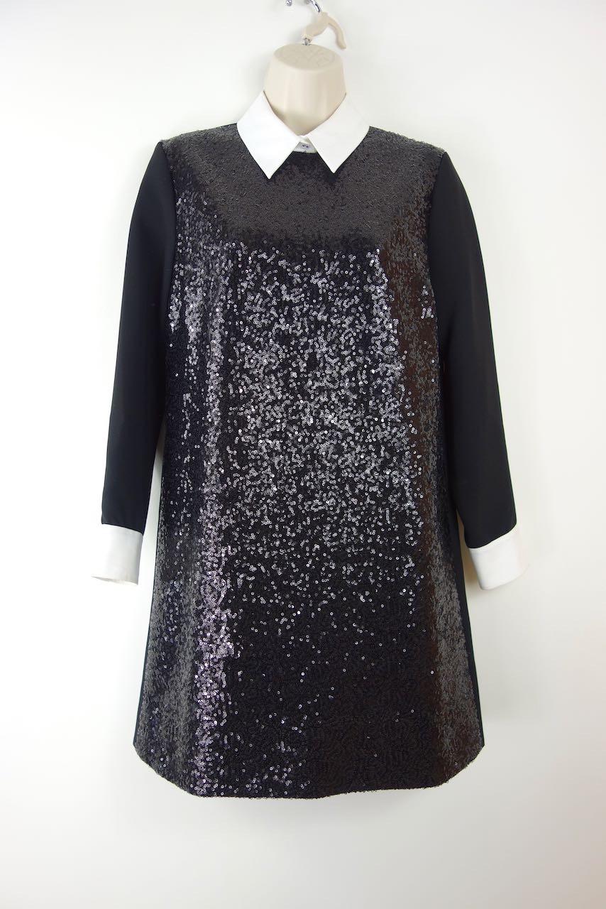 Black Sequin Contrast Collar Mini Dress
