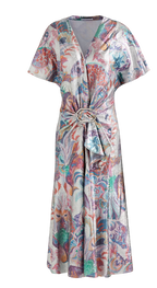 Paco Rabanne Draped Metallic Printed Midi Dress