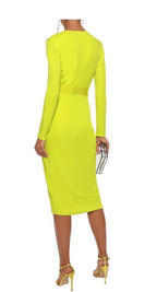 Cushnie Et Ochs Neon Deep V MIdi Dress