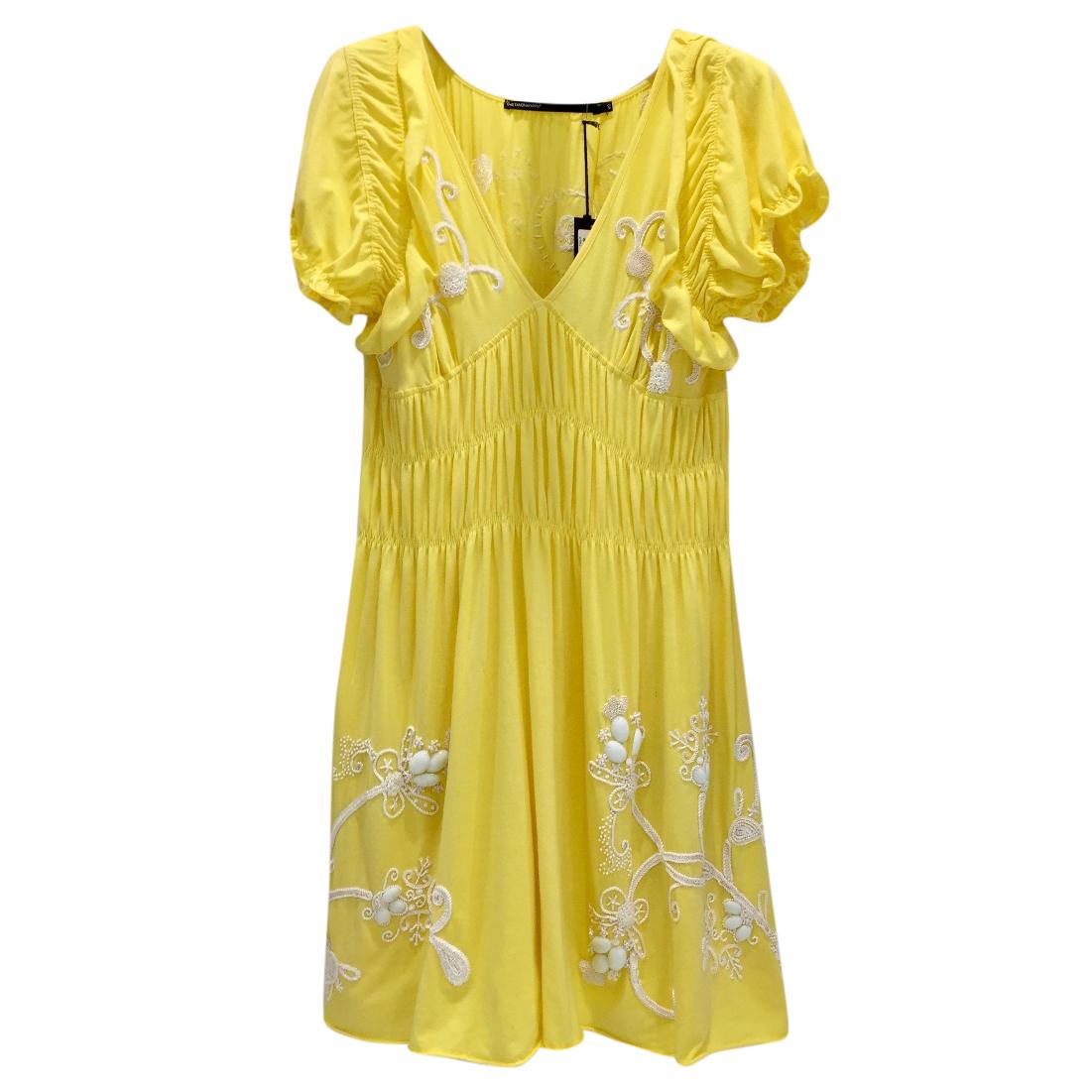 Gaetano Navarra Hand Embroidered Canary Yellow Beaded Dress