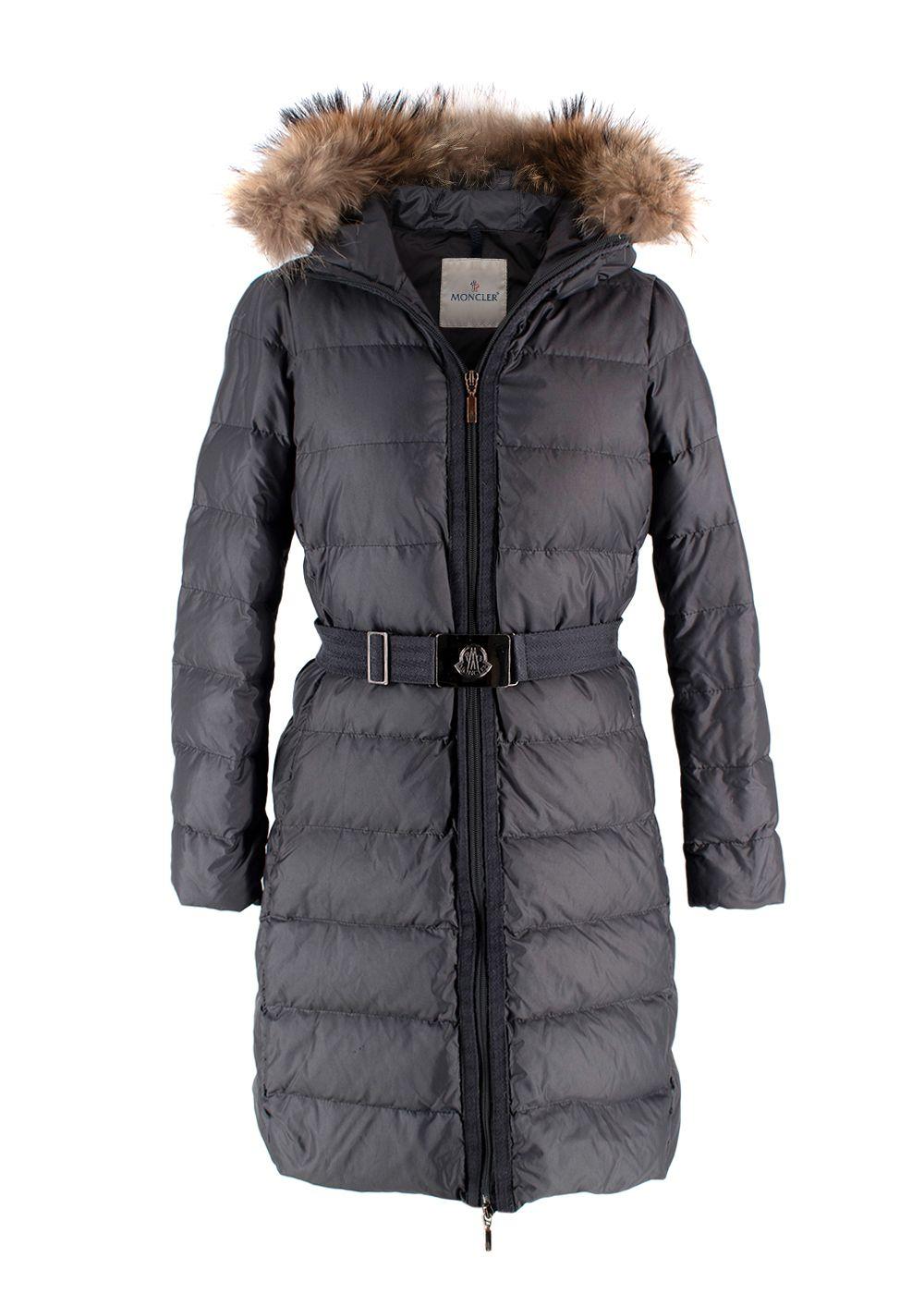 Moncler Grey Longline Nantes Puffer with Racoon Fur Hood