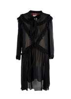 MaxMara Black Sheer Ruffled Silk Midi Dress