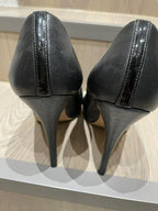 Black leather & patent toe cap heeled pumps