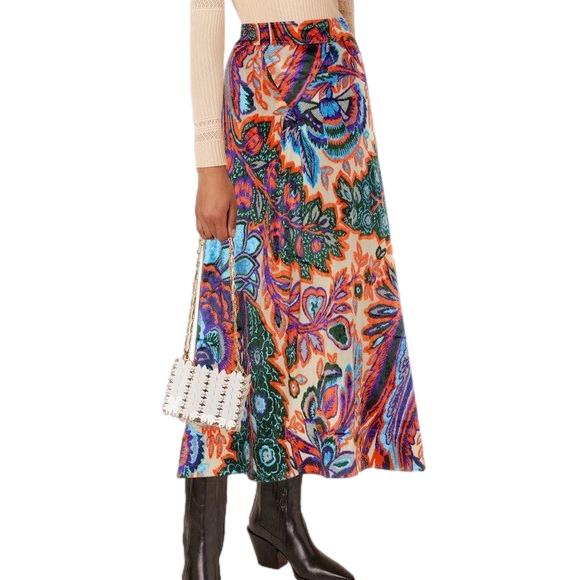 Paco Rabanne Velvet Metallic Multi Coloured Midi Skirt