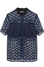 Navy Blue Star Lace Short Sleeved Blouse