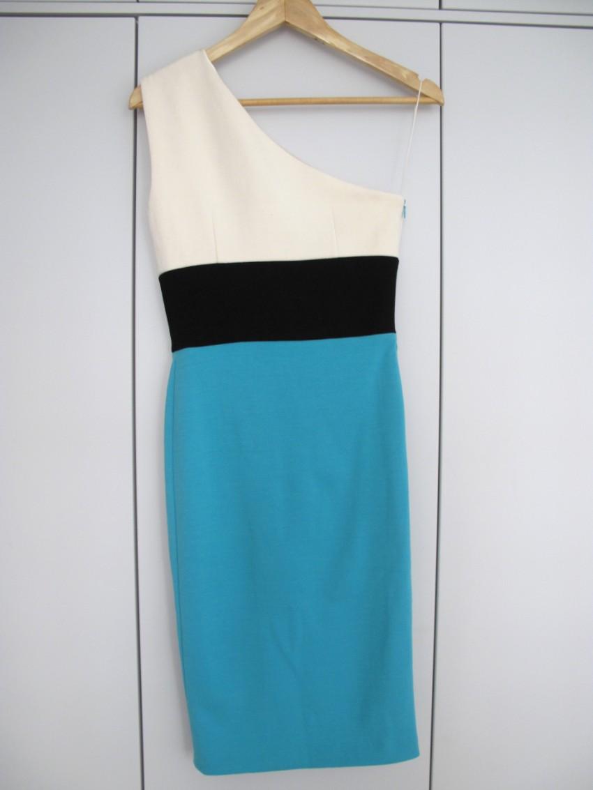 Fausto Puglisi Wool & Silk Blend Colour Block One Shoulder Dress