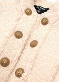Balmain Cream Woven Open Front Jacket with Gold Button Detail