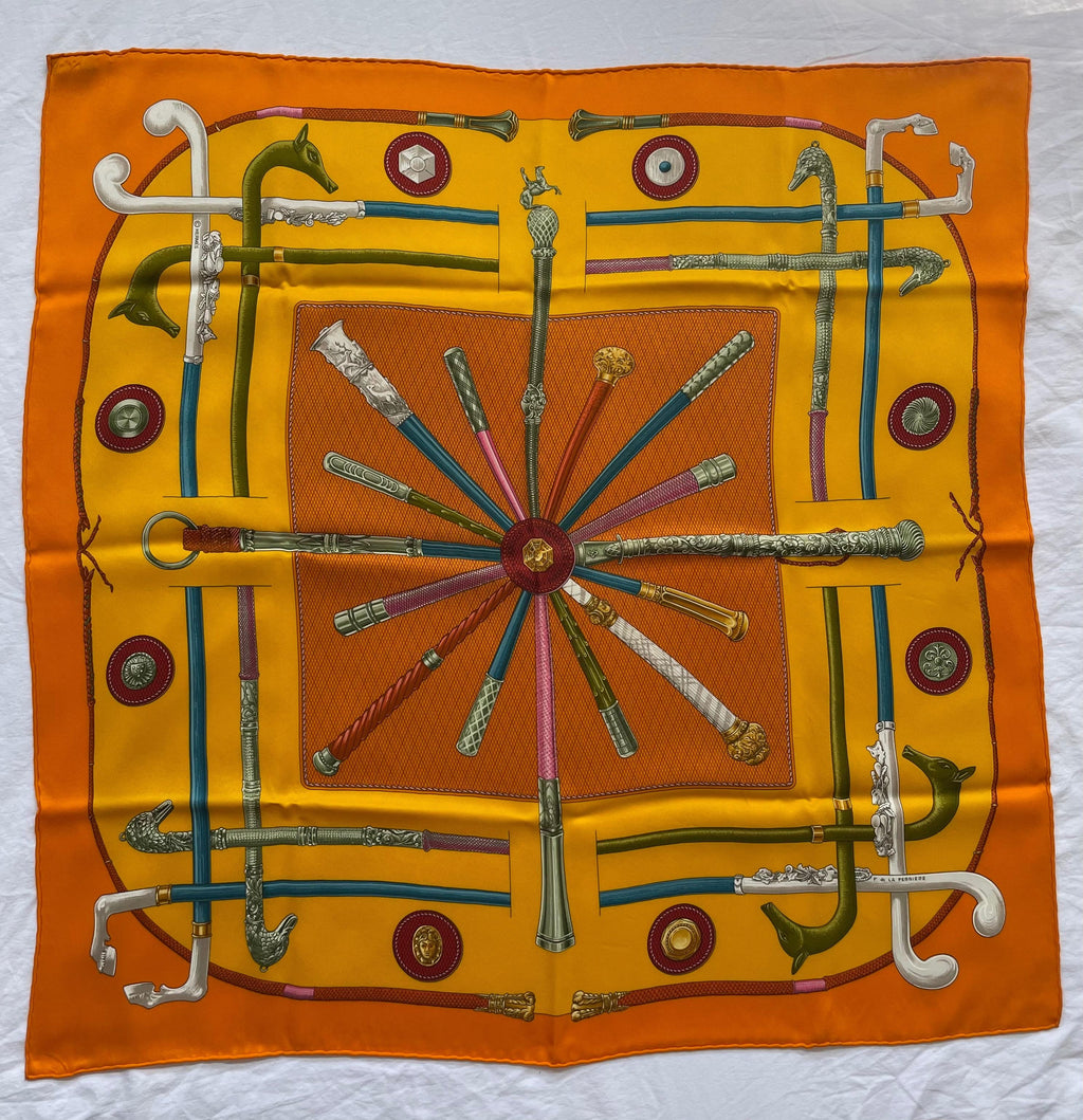 Hermes Orange Cannes et Pommeaux Silk Scarf