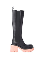 Flash Pink Platform Black Leather Knee Boots